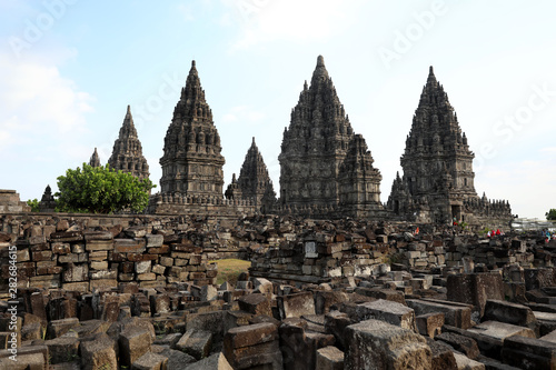 Jogjakarta, Indonesia - June 23, 2018: View of the Hindu temple complex of Prambanan, near Jogjakarta