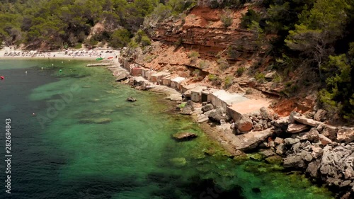 cala salada ibiza beach from drone aerial