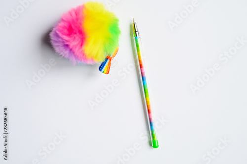 Colorful stationery. Colored pen on white background