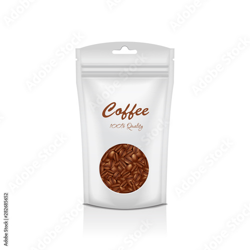White Plastic bag with round window. Coffee. Packaging template mockup collection