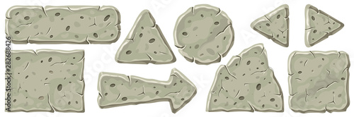 Vector illustration set of stone boards. Isolated cartoon frames with space for text on white background.