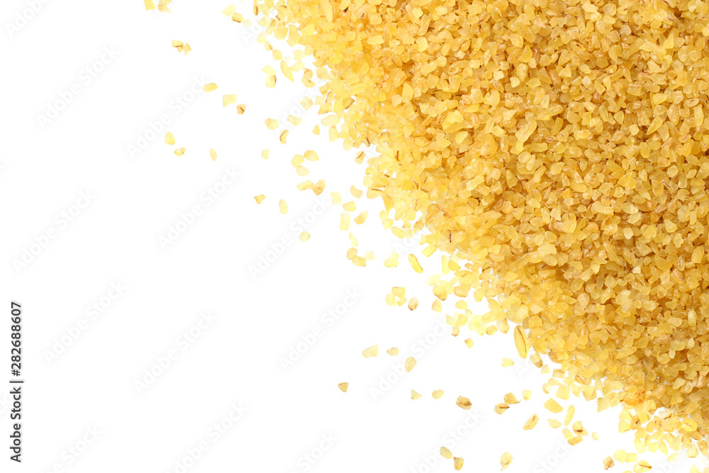 dry bulgur wheat isolated on white background. top view dry bulgur wheat isolated on white background. top view