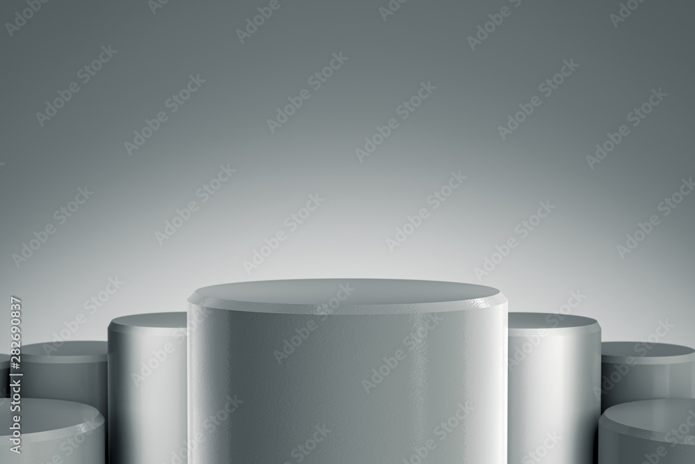 Elegant Round Blank product stand. Platform for design. Pedestal for display. Futuristic concept background. 3D rendering Elegant Round Blank product stand. Platform for design. Pedestal for display. Futuristic concept background. 3D rendering
