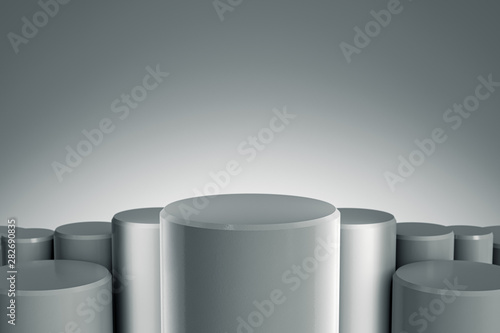 Elegant Round Blank product stand. Platform for design. Pedestal for display. Futuristic concept background. 3D rendering