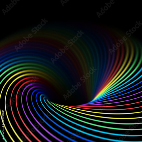 3D abstract bright creative background. Twisted lines in motion. Beautiful swirls, colorful rainbow vortex. Space, modern science or big data and information concept. EPS10, vector illustration.