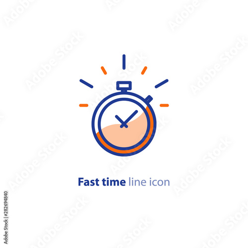 Quick services, fast delivery, deadline time, delay alarm, line icon