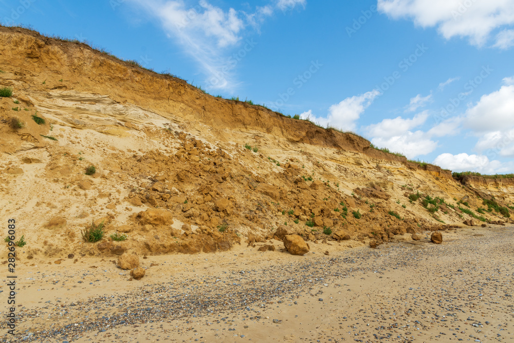 Rockfall due to erosion at Covehithe Suffolk, UK