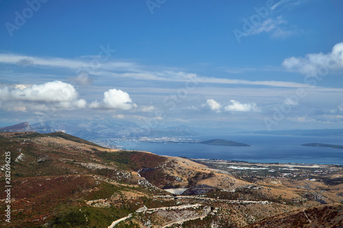 Sea coast  mountains and the city of Split in Croatia.