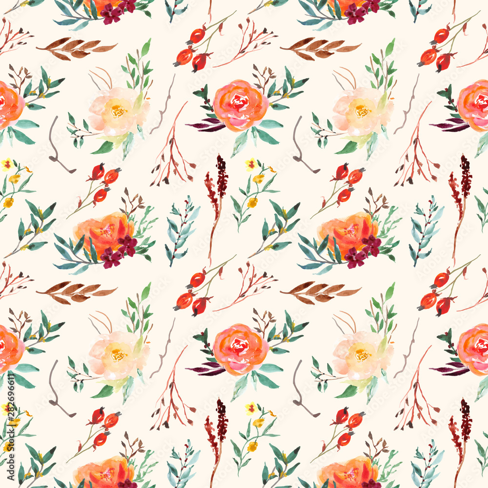 seamless pattern classic floral vintage with watercolor