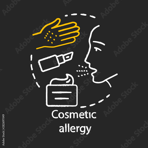 Cosmetic allergy chalk concept icon. Allergic reaction to beauty products idea. Sensitivity to flavors and preservatives in makeup. Vector isolated chalkboard illustration