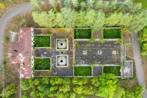 The ruins of the old Soviet healing baths, whose architecture which is basically a synthesis of Stalinist period classical style and of Georgian ethnic decor with Gothic and Roman features.