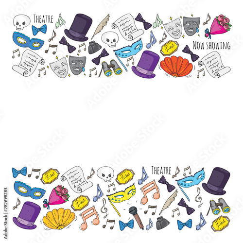 Theatre vector illustration. Entertaiment, cinema, stage, event. Background for banners, posters.