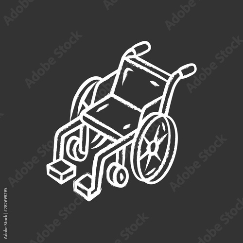Manual wheelchair chalk icon. Wheel chair, mobility aid for disabled, invalid people with special needs. Handicapped, paralyzed hospital equipment. Isolated vector chalkboard illustration