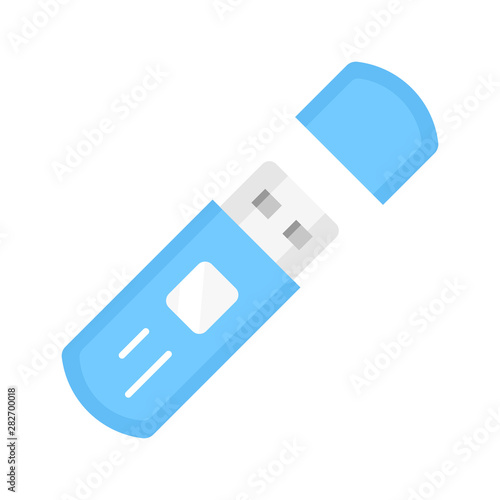 USB flash drive flat design color icon. External data storage isolated vector illustration. Wireless computer technology. Portable electronic device, PC accessory. Compact memory, cryptographic key