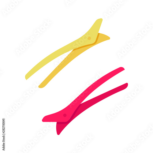 Hair clips flat design long shadow color icon. Hairpin. Bobby pins. Hair fixation and decoration. Woman hairdressing. Professional hair styling. Hairdresser tool. Vector silhouette illustration