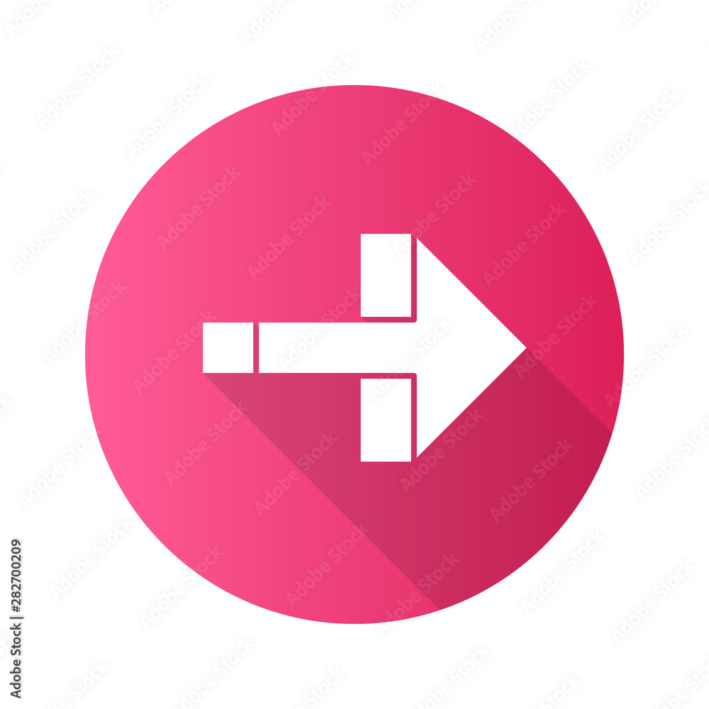 Right arrow flat design long shadow glyph icon. Forward pointer, turn. Path indicator, designator. Direction move. Arrow pointing rightward. Next. Navigation cursor. Vector silhouette illustration Right arrow flat design long shadow glyph icon. Forward pointer, turn. Path indicator, designator. Direction move. Arrow pointing rightward. Next. Navigation cursor. Vector silhouette illustration