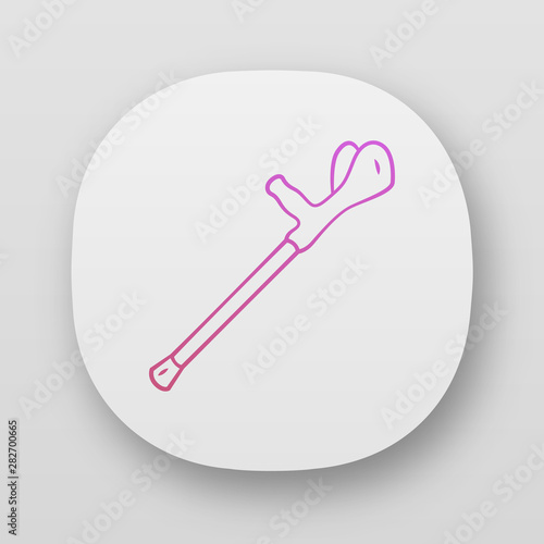 Forearm crutch, walking aid app icon. Mobility aid device for physically disabled people. Handicapped equipment. UI/UX user interface. Web or mobile applications. Vector isolated illustrations