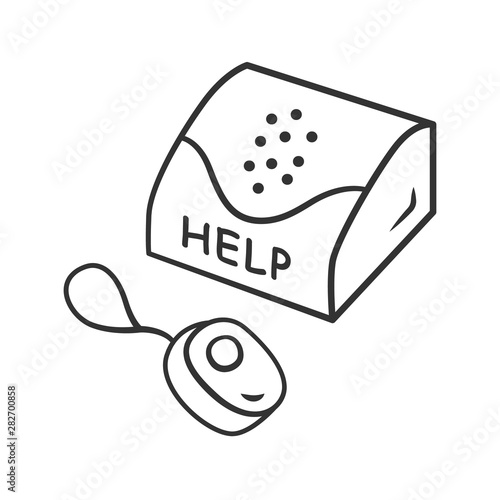 Personal emergency response system linear icon. Device for physically disabled people. Call assistance, help.Thin line illustration. Contour symbol. Vector isolated outline drawing. Editable stroke