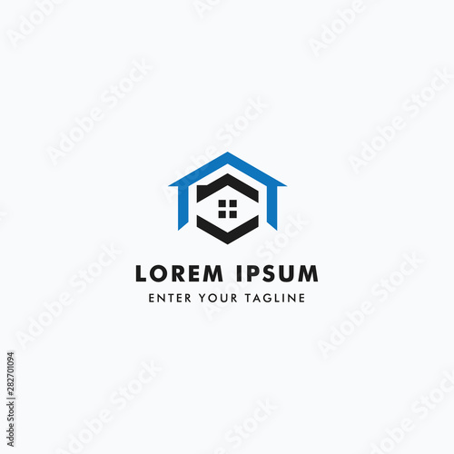 Logo Hexagon House, Concept Icon Home + Shaped Hexagon unique.
