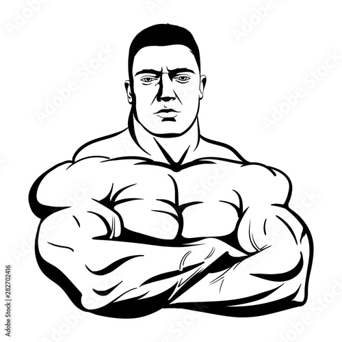 bodybuilder with arms crossed. Vector illustration black on white background