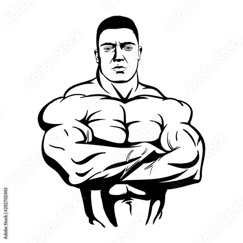 bodybuilder with arms crossed. Vector illustration black on white background