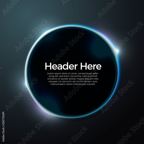 Vector abstract banner, poster design template with bright circle over the dark background. 