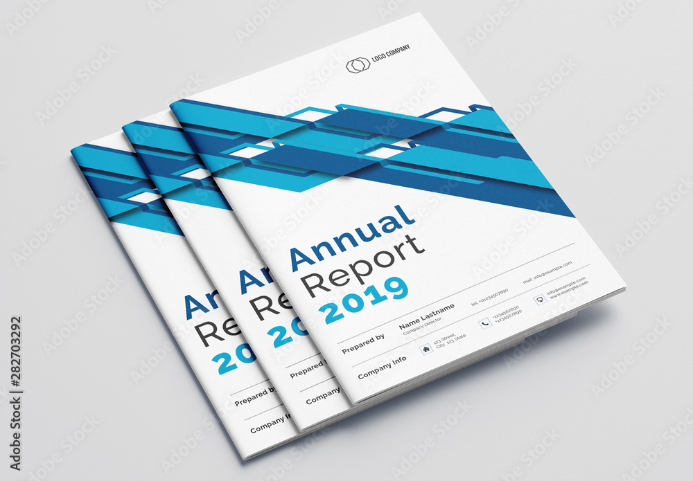 Annual Report Layout with Blue Accents Stock Template | Adobe Stock