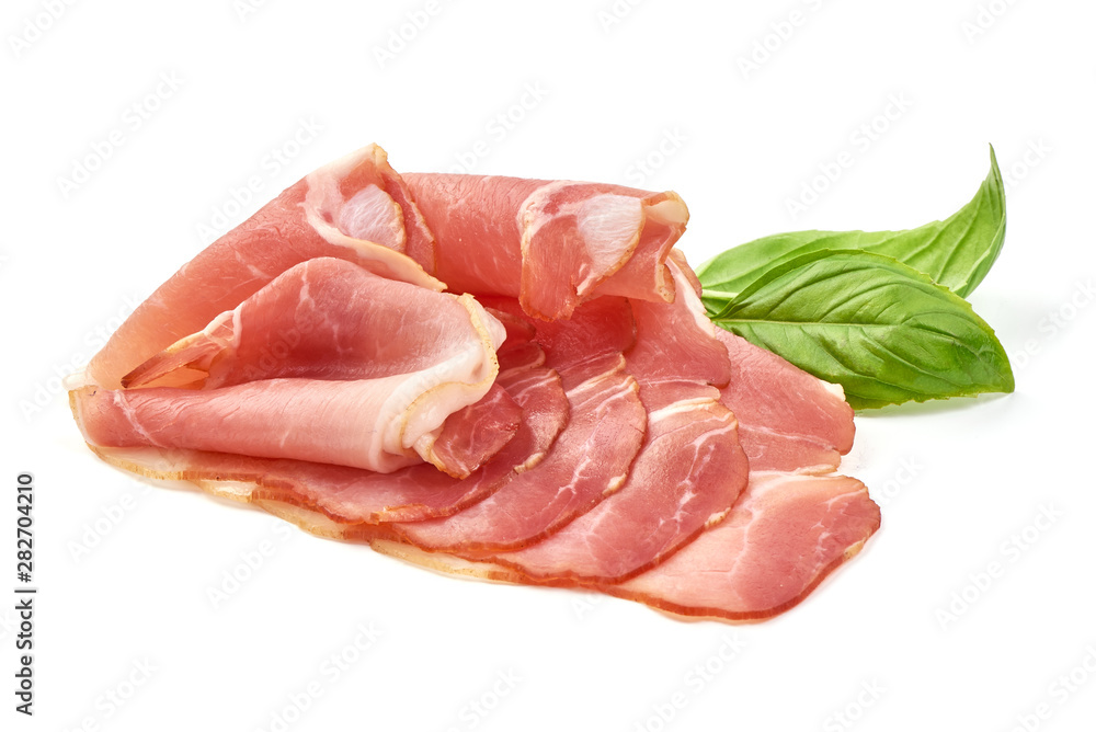 Slices of jamon, isolated on white background Slices of jamon, isolated on white background