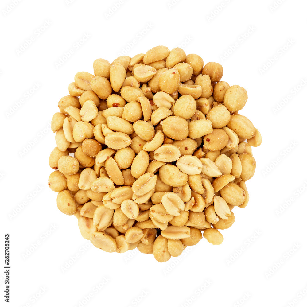Salted peanuts isolated on white background