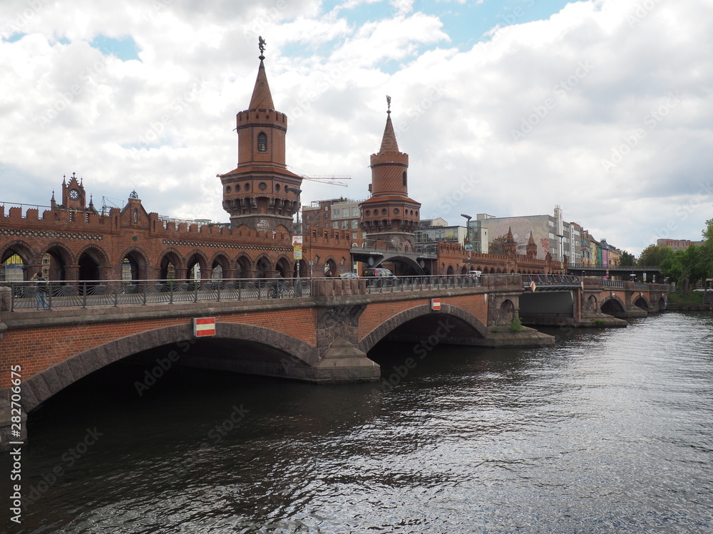 Oberbaum Bridge over River Spree in Berlin City, Germany