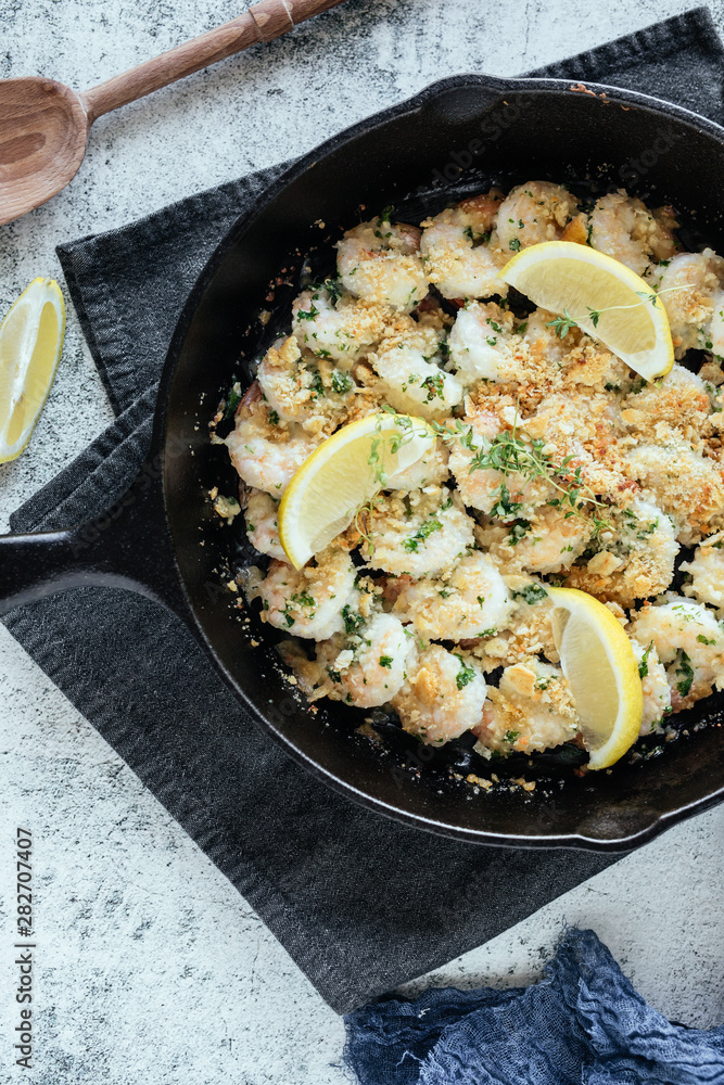 Shrimp Scampi With Fresh Lemons in Cast Iron Skillet Shrimp Scampi With Fresh Lemons in Cast Iron Skillet