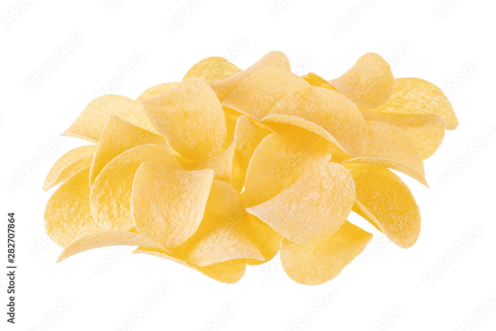heap of potato chips isolated on white background heap of potato chips isolated on white background