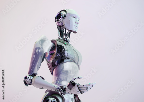 Fototapeta Naklejka Na Ścianę i Meble -  Cyborg man by torso, gesturing 3d rendering