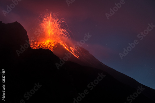 An eruption of the active volcano in Stromboli. photo