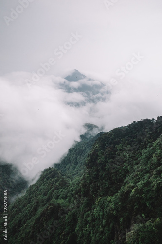 Mountain ridges in clouds, Mingyue Mountain, China