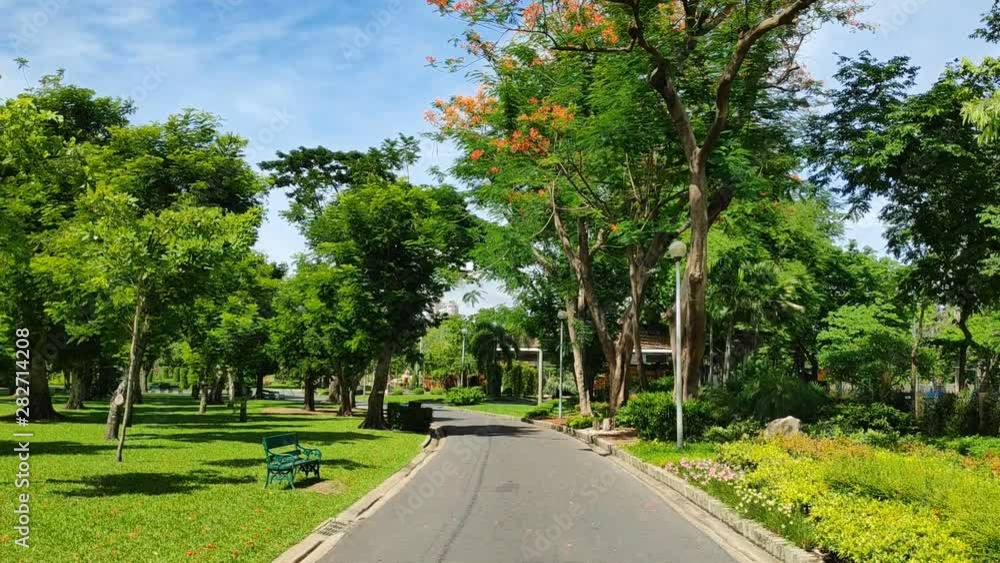 Road in the park On a bright day. Spring garden Road in the park On a bright day. Spring garden