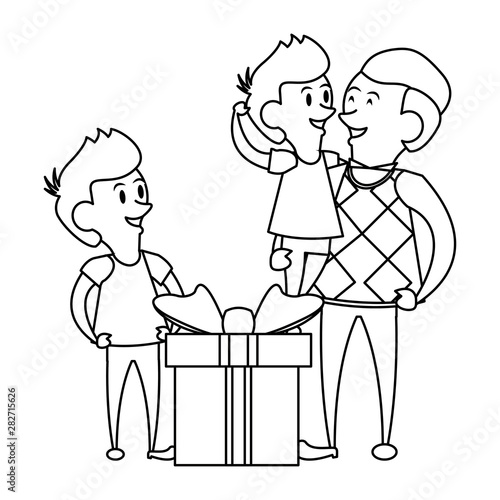 fathers day family celebration cartoon in black and white