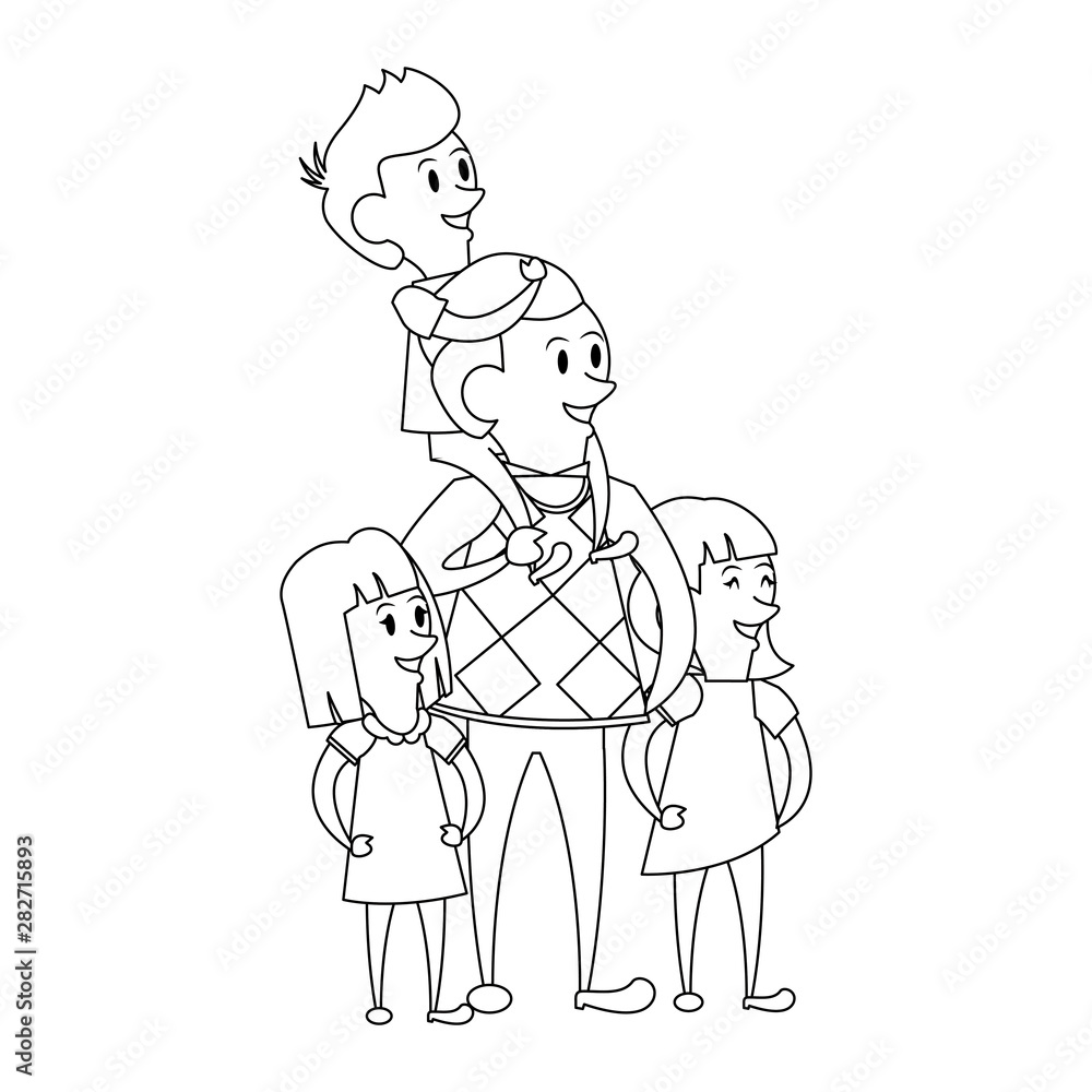fathers day family celebration cartoon in black and white fathers day family celebration cartoon in black and white