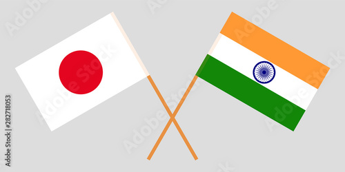 Japan and India. Crossed Japanese and Indian flags