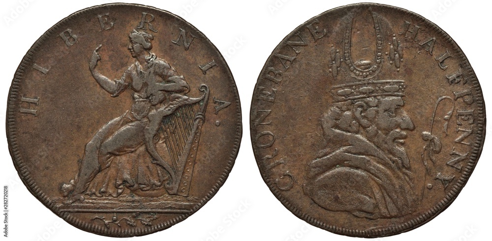 Εκτύπωση καμβά Ireland Irish copper coin 1/2 half penny 1790s, token issued in Cronebane, seate