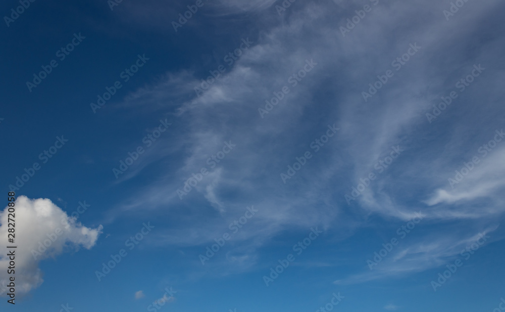 Fototapeta premium Blue sky background with tiny clouds