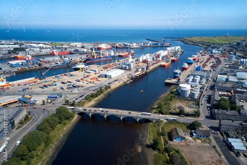 Aerial view of Aberdeen as River Dee flows to the North Sea