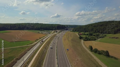 Timelapsed aerial view of Highway A8 on the swabian alp between Ulm and Merklingen with construction works of the Stuttgart21 railway project photo