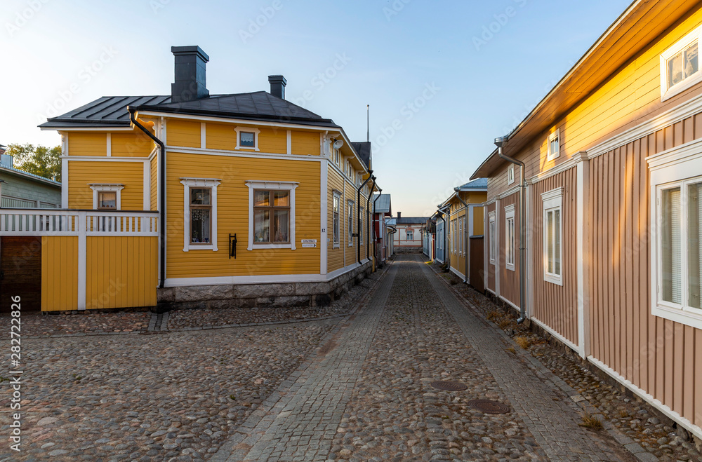 Well-preserved houses in the wooden city centre of the town of Rauma, Finland Well-preserved houses in the wooden city centre of the town of Rauma, Finland