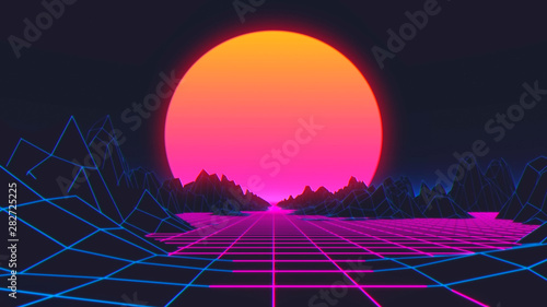80s Retro Futurism Background. 3d illustration