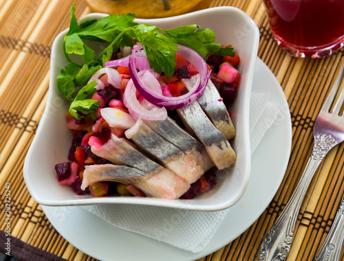 Russian beetroot salad with herring