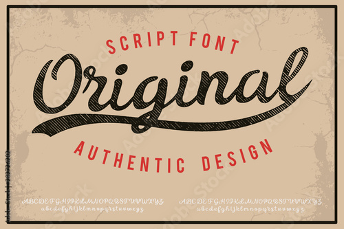 Original. Hand made script typeface. Vintage brush script. Retro vector illustration. Print for clothes.