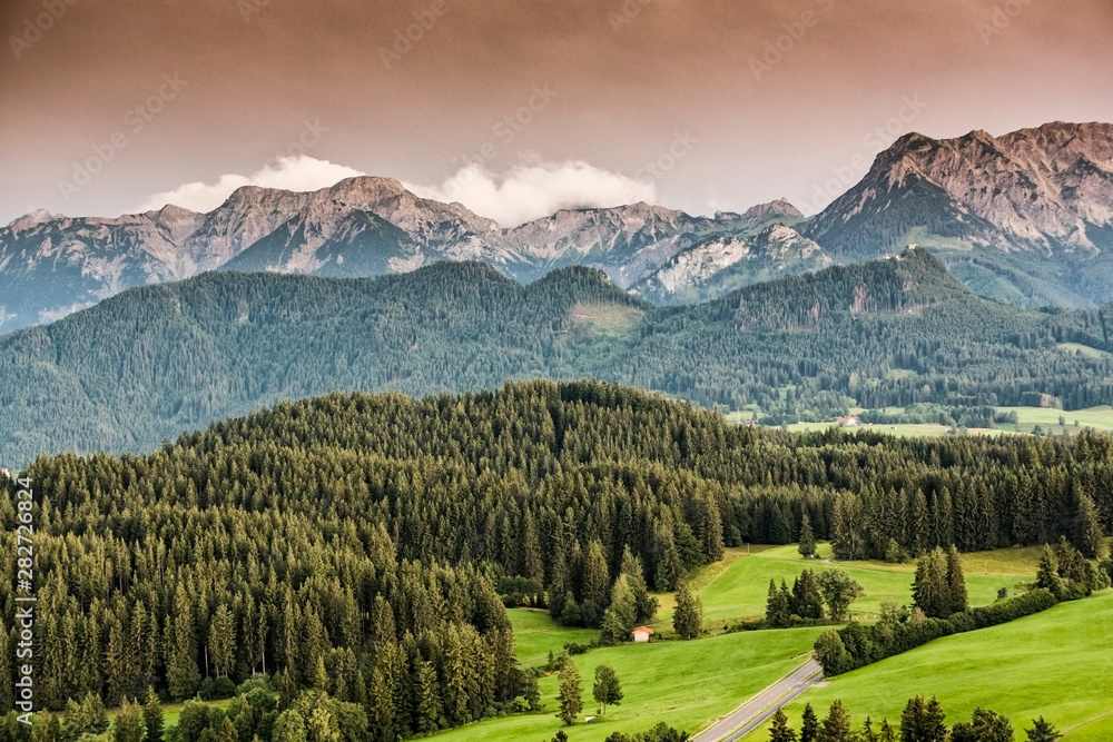 Germany, Bavaria, Allgaeu, Eisenberg castle, mountain view