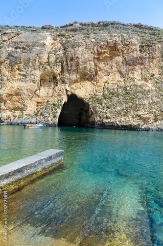 Inland sea tunnel Dwejra point in San Lawrenz, Gozo, Malta photo