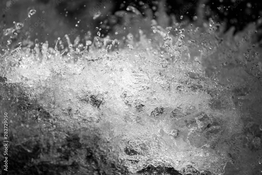 Waterfall, splash in whitewater with drops